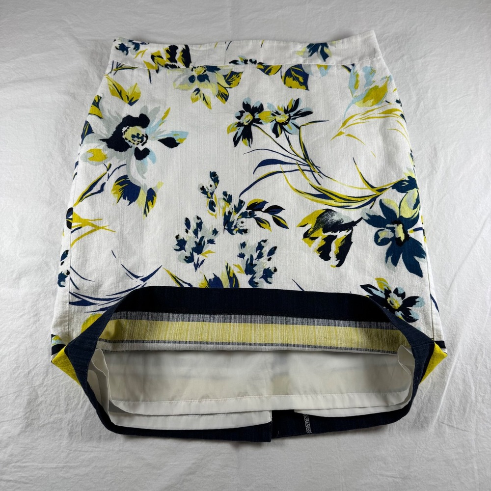 Ann Taylor Women's Size 12 White Floral 100% Cotton Lined Pencil Skirt - Picture 6 of 10